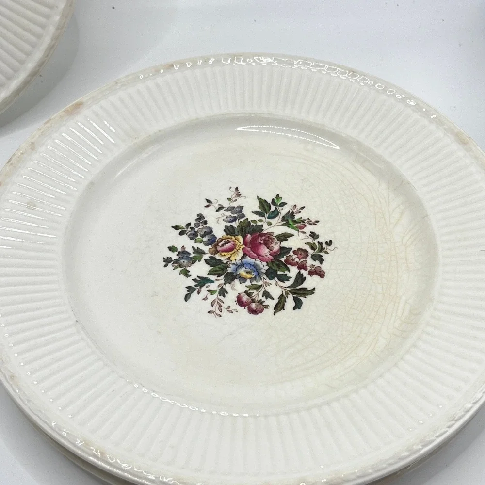 Wedgwood Edme Conway Dinner Plates Set of 5 Floral Ribbed Creamware England
